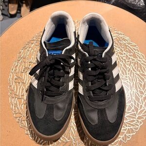 Adidas Black and White Sneakers with Brown Sole